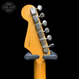 Back of headstock of Used 1999 Fender Classic Series Stratocaster 2 Color Sunburst.
