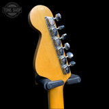 Back of headstock of Used 1967 Fender Coronado II Cherry Red.