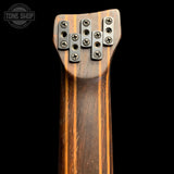 Back of headstock of Used 2023 Ibanez EHB1505 1P-02 5 String Bass Wine Red.