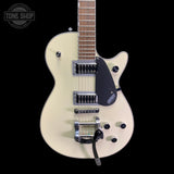 Front of Used 2025 Gretsch G5230T Electromatic Jet Filter'Tron Single Cut w/Bigsby 2-Tone White TFW3880.