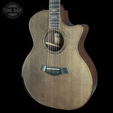 Front angle of Used Taylor Custom GA Charcoal Top EIR/Sitka.