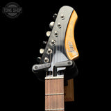 Headstock of Used Fano JM6 Omnis Burgundy Mist.