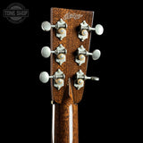 Back angle of Collings OM2 A HC Hill Country Sunburst Adirondack.