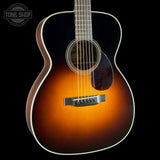 Front angle of Collings OM2 A HC Hill Country Sunburst Adirondack.