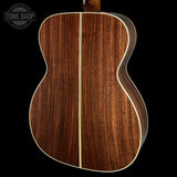 Back angle of Collings OM2 A HC Hill Country Sunburst Adirondack.
