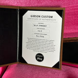 Certificate of authenticity for Gibson Custom Dealer Select 1959 Les Paul Standard Tejas Burst AAA Top VOS.
