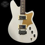 Front of Used Reverend Descent W Baritone Transparent White.