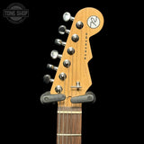 Headstock of Used Reverend Descent W Baritone Transparent White.