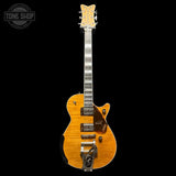 Full frontal of Used 2024 Gretsch G6134TFM-NH Nigel "Droff" Hendroff Signature Penguin Amber Flame.