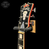 Headstock of Used 2018 D'Angelico Premier DC Fiesta Red w/case w/ Seymour Duncan JB bridge humbucker TFW4016.