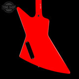 Red guitar body on a black background with 'Tone Shop' logo.