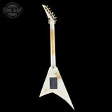 Full back of Jackson Custom Shop USA Special Edition Rhoads Snow White/Black Pins.
