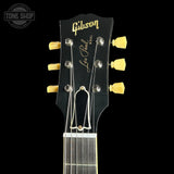 Headstock of Gibson Custom Dealer Select 1959 Les Paul Standard Chambered Cobra Burst AAA Top VOS.