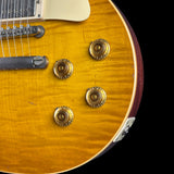 Front detail of Gibson Custom 1959 Les Paul Standard Reissue Light Aged Dirty Lemon.