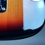 Ding on body of Used Fender Vintera Jaguar 3-Color Sunburst.