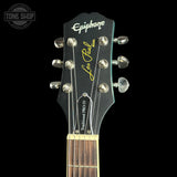 Headstock of Used Epiphone Les Paul IV Blue.