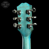 Back of headstock of Used Epiphone Les Paul IV Blue.