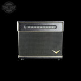 Front angle of Magnatone Baby M-80 12w 1x10 Tube Combo Amp Slash Purple Python.
