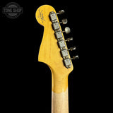 Back of headstock of Fender Custom Shop TSG Exclusive 1962 Jazzmaster Chambered Seminole Red.