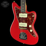 Front angle of Fender Custom Shop TSG Exclusive 1962 Jazzmaster Chambered Seminole Red.