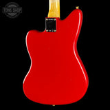 Back angle of Fender Custom Shop TSG Exclusive 1962 Jazzmaster Chambered Seminole Red.