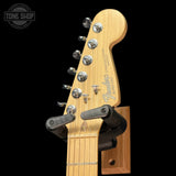 Headstock of Used 1992 Fender USA Stratocaster Red.