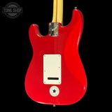 Back of body of Used 1992 Fender USA Stratocaster Red.