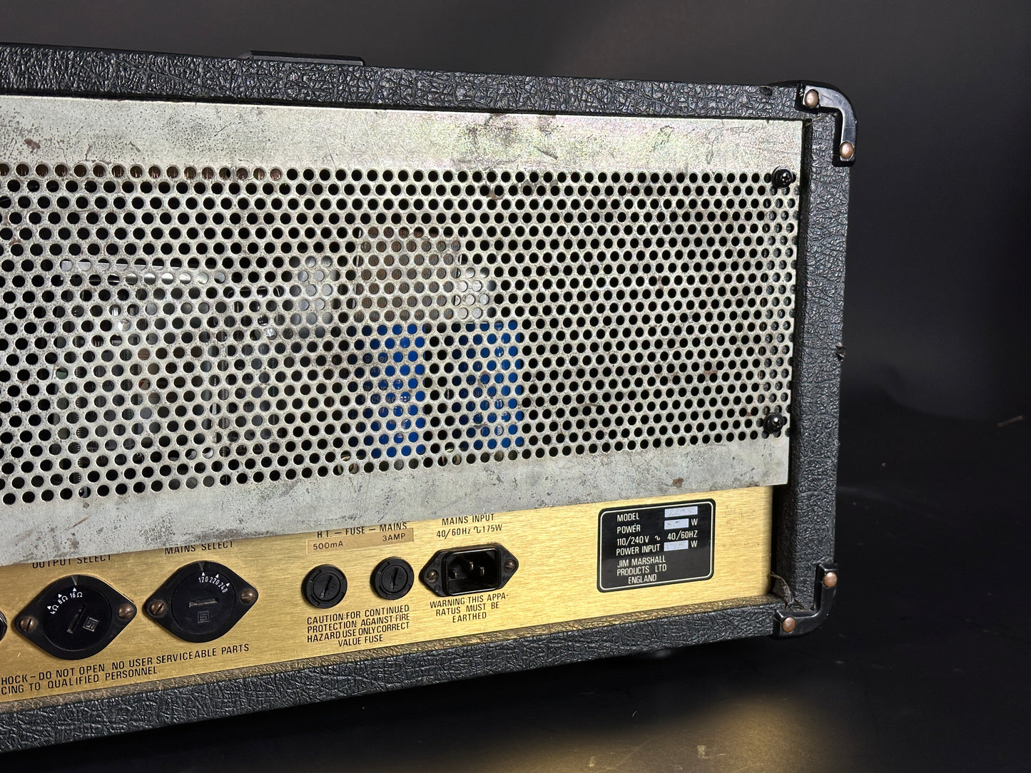 Back angle of Vintage 1986 Marshall JCM800 2205 50w Head.