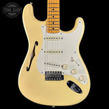 Front of Used 2018 Fender Eric Johnson Thinline Strat Vintage White.