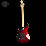 A red electric guitar with a natural wood neck, shown from the back against a solid black background. A 'TONE SHOP' watermark is visible in the top-left corner.