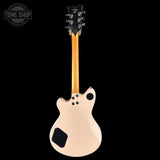 Back view of a guitar with a visible brand logo in the corner.