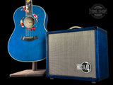 Front of Taylor 2025 Namm Custom #41 Grand Pacific Aquamarine Koi Motif w/case w/matching Circa 74 amp.