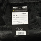 A black faux fur guitar tag fromPRS Custom Guitars hangs on a black fuzzy surface. The white paper tag shows product details including model 'DST', serial number 'CH27910', and assembly information.