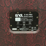 Back panel of an Engl E 412 Pro speaker cabinet with branding and connection labels.