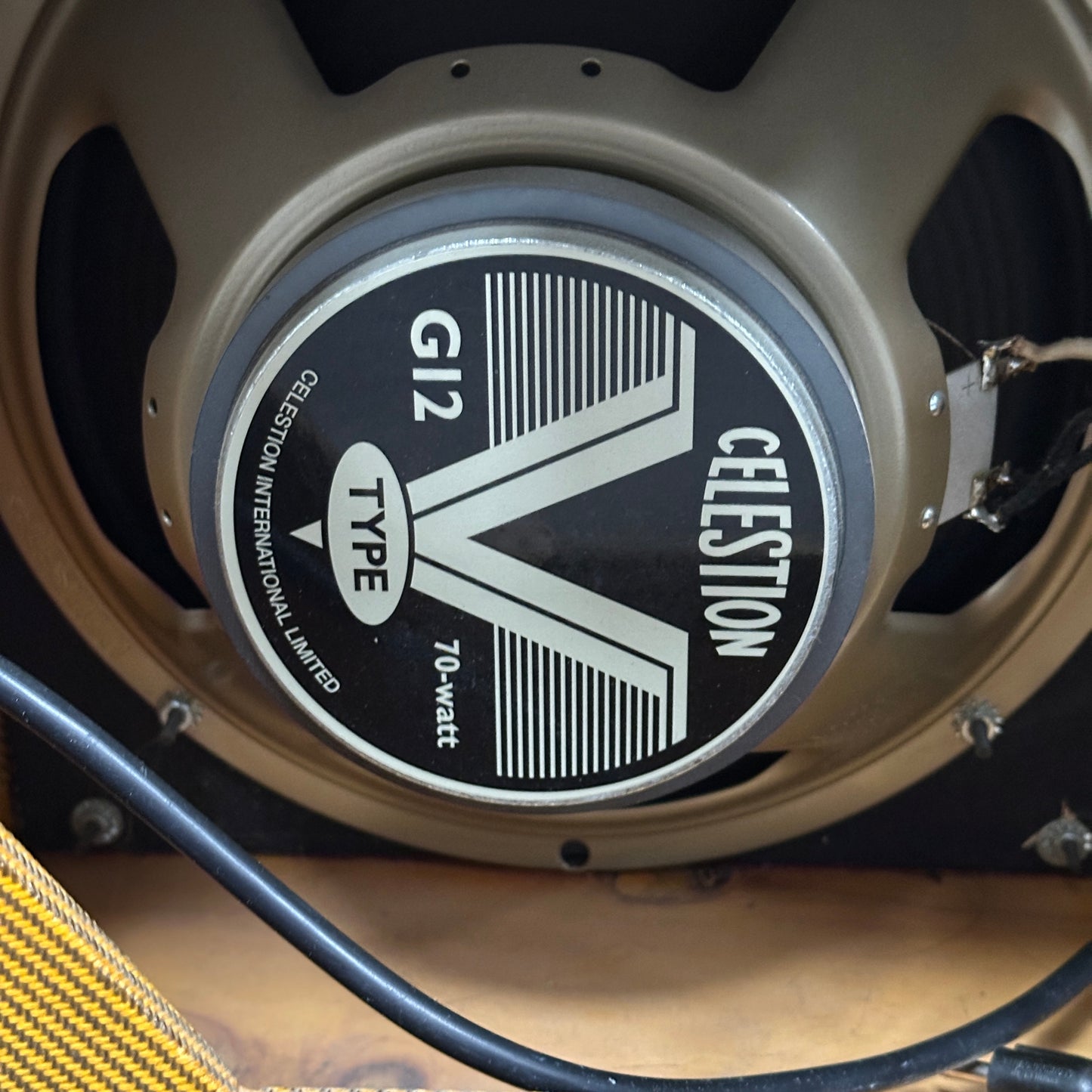 Celestion G12 speaker label on a guitar amplifier