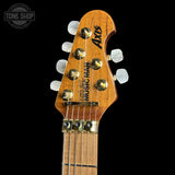 Headstock of Used Ernie Ball MusicMan Axis.
