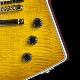 Front detail of Gibson Explorer Dealer Select AAA Explorer Custom Lemon Burst.