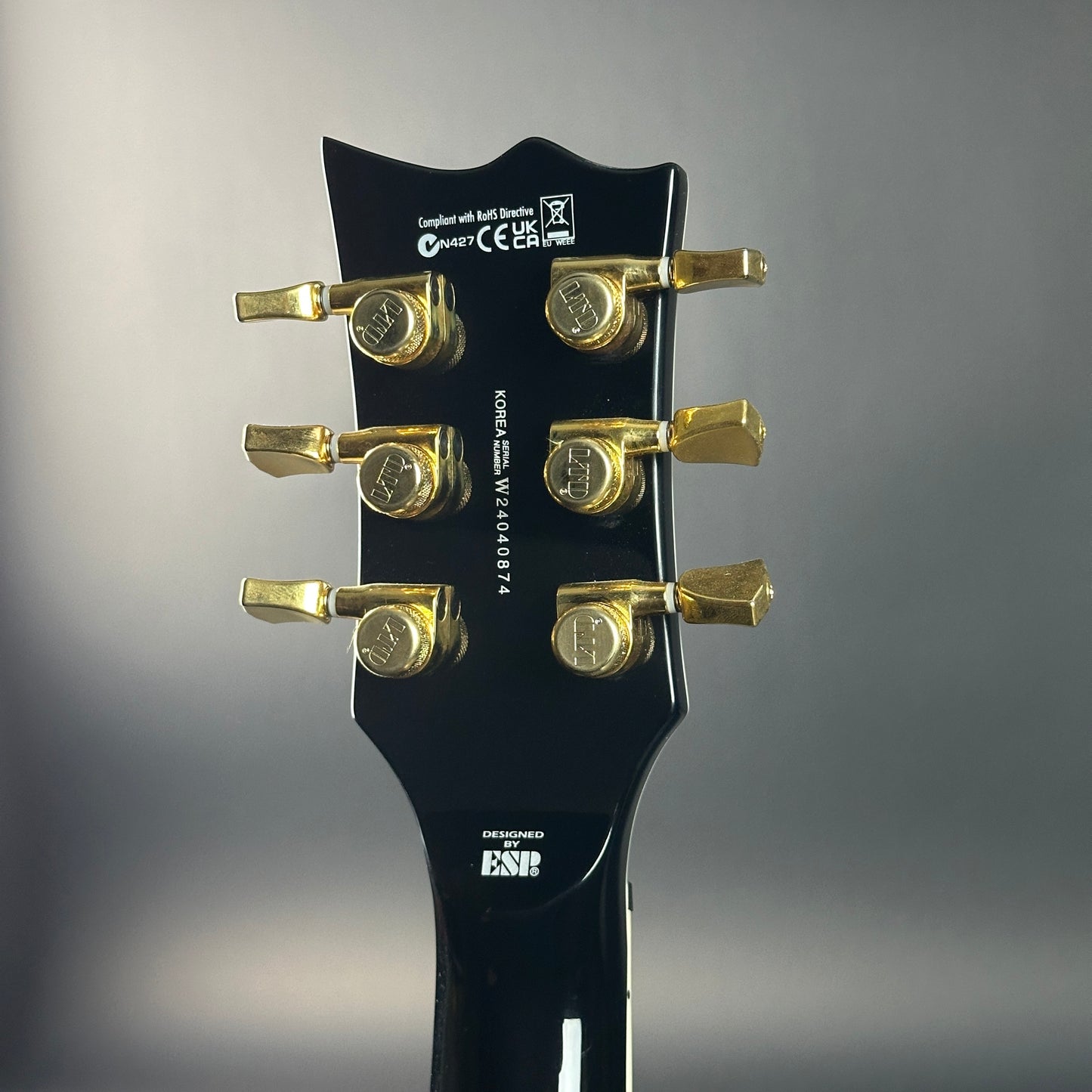 Back of headstock of Used ESP LTD EC-1000 Fluence Black.