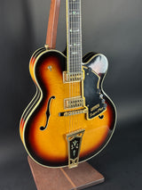 Front angle of Vintage 1972 Gretsch Super Chet Sunburst.