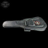 Guitar case with a visible brand logo on a black background