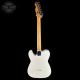 White electric guitar with a blonde neck on a black background, featuring 'Tone Shop' logo.
