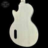 White electric guitar body on a black background with 'Tone Shop' logo.