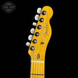 Headstock of Used 2025 Fender 75th Anniversary Cabronita American Pro Tele Candy Apple Red.