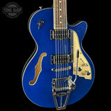 Front angle of Used Duesenberg Starplayer Blue Sparkle.