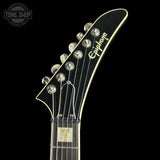 Headstock of Used Epiphone Extura Prophecy Purple Tiger.