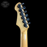 Back of headstock of Used 2025 Collings 71M Fiesta Red.
