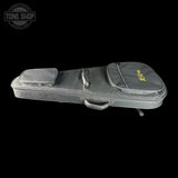 Guitar case with a visible brand logo on a black background