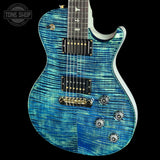 Front angle of PRS Tremonti Stoptail 10 Top River Blue Pearl.