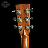 Back of headstock of Used Martin Custom Shop OM-28 Adirondack / Wild East Indian Rosewood.