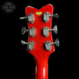 Back of headstock of Gretsch USA Custom Shop 1959 Penguin Relic Western Red.
